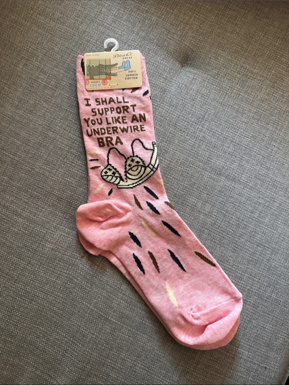 Blue Q Pink Novelty Crew Socks with Underwire Bra Illustration